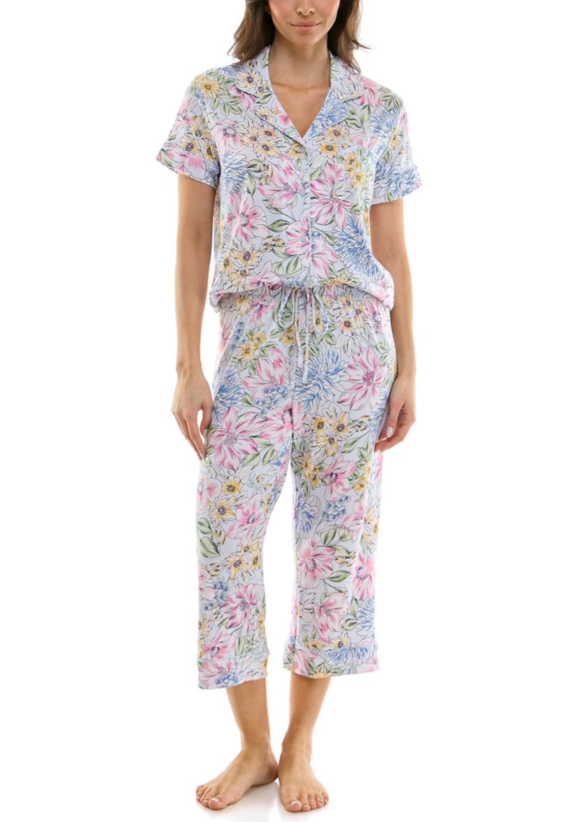 Printed Notch Capri Pajama Set 
