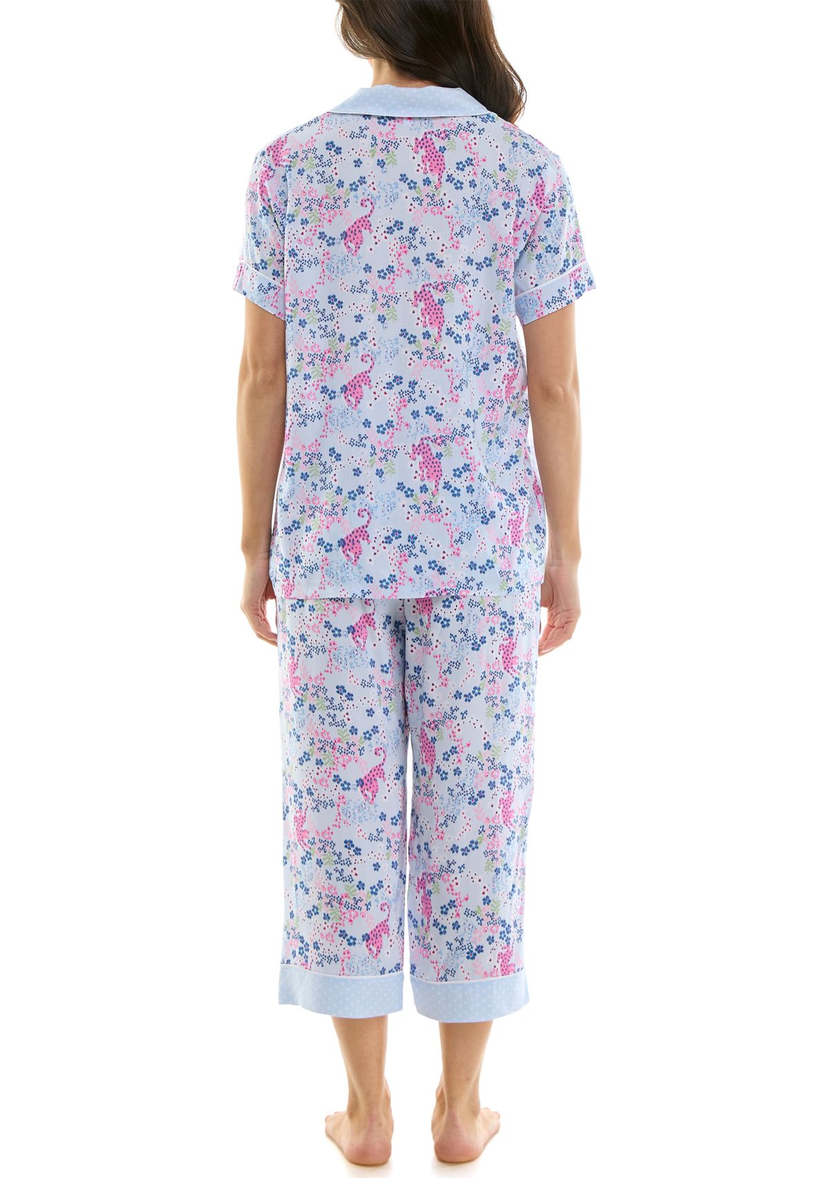 Womens Short Sleeve Notch Twin Woven Capri Pajama Set