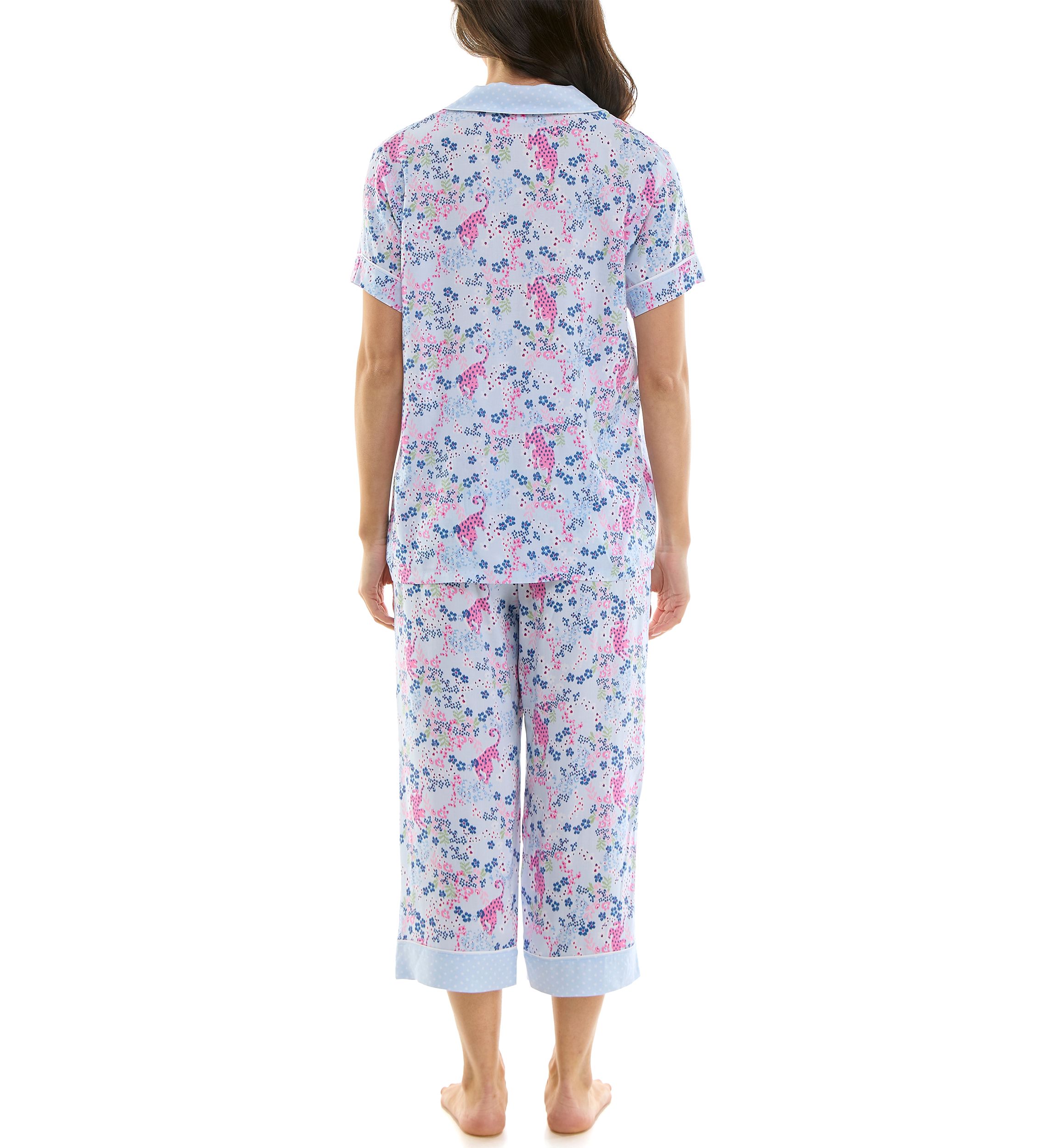 Womens Short Sleeve Notch Twin Woven Capri Pajama Set