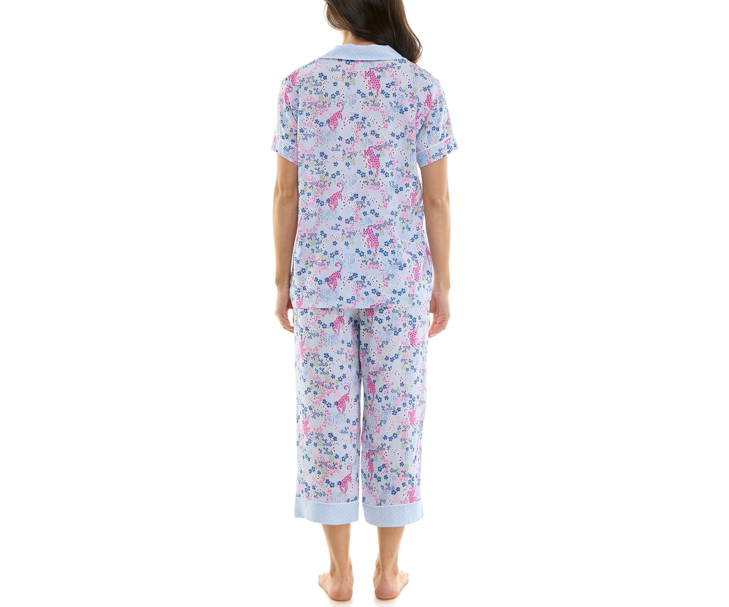 Womens Short Sleeve Notch Twin Woven Capri Pajama Set