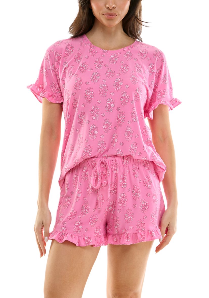 Womens Short Sleeve Yummy Ruffle Short Pajama Set