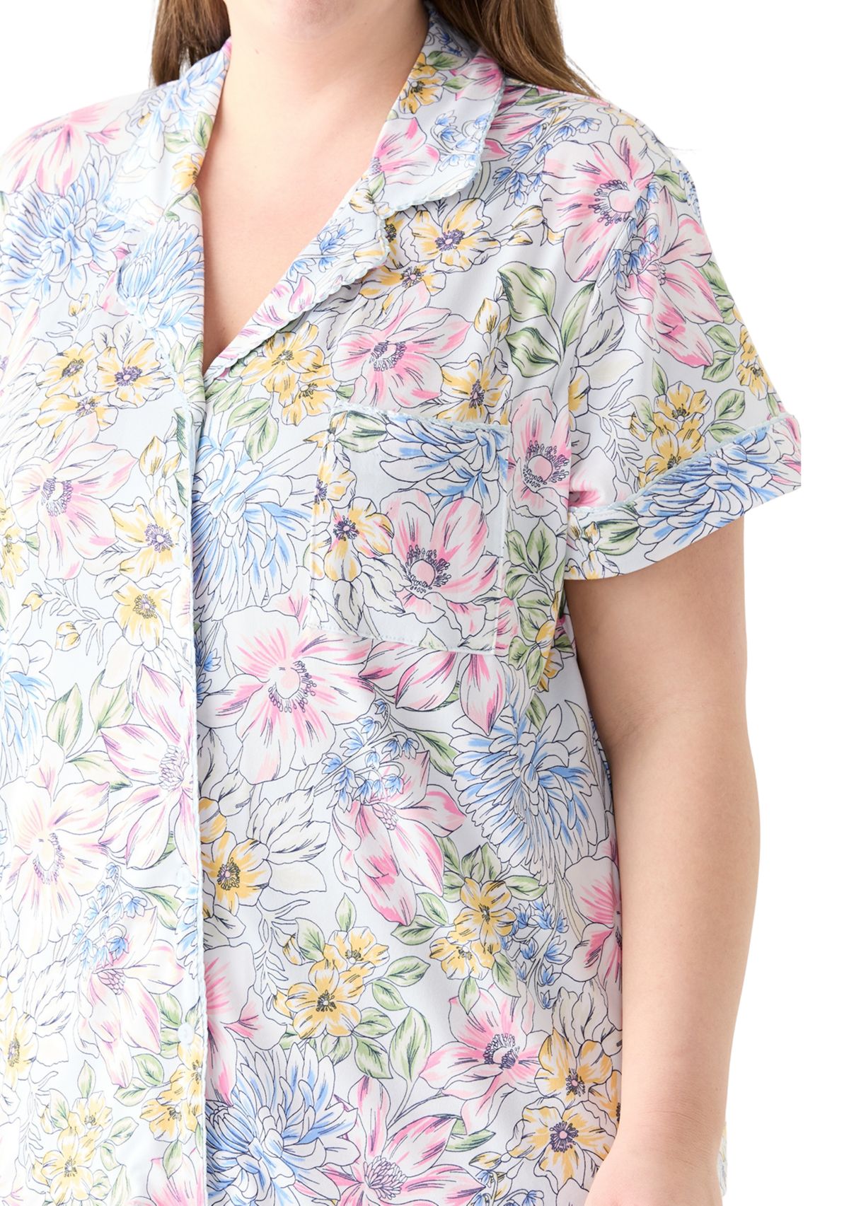 Plus Size Short Sleeve Notch Capri Pajama Set