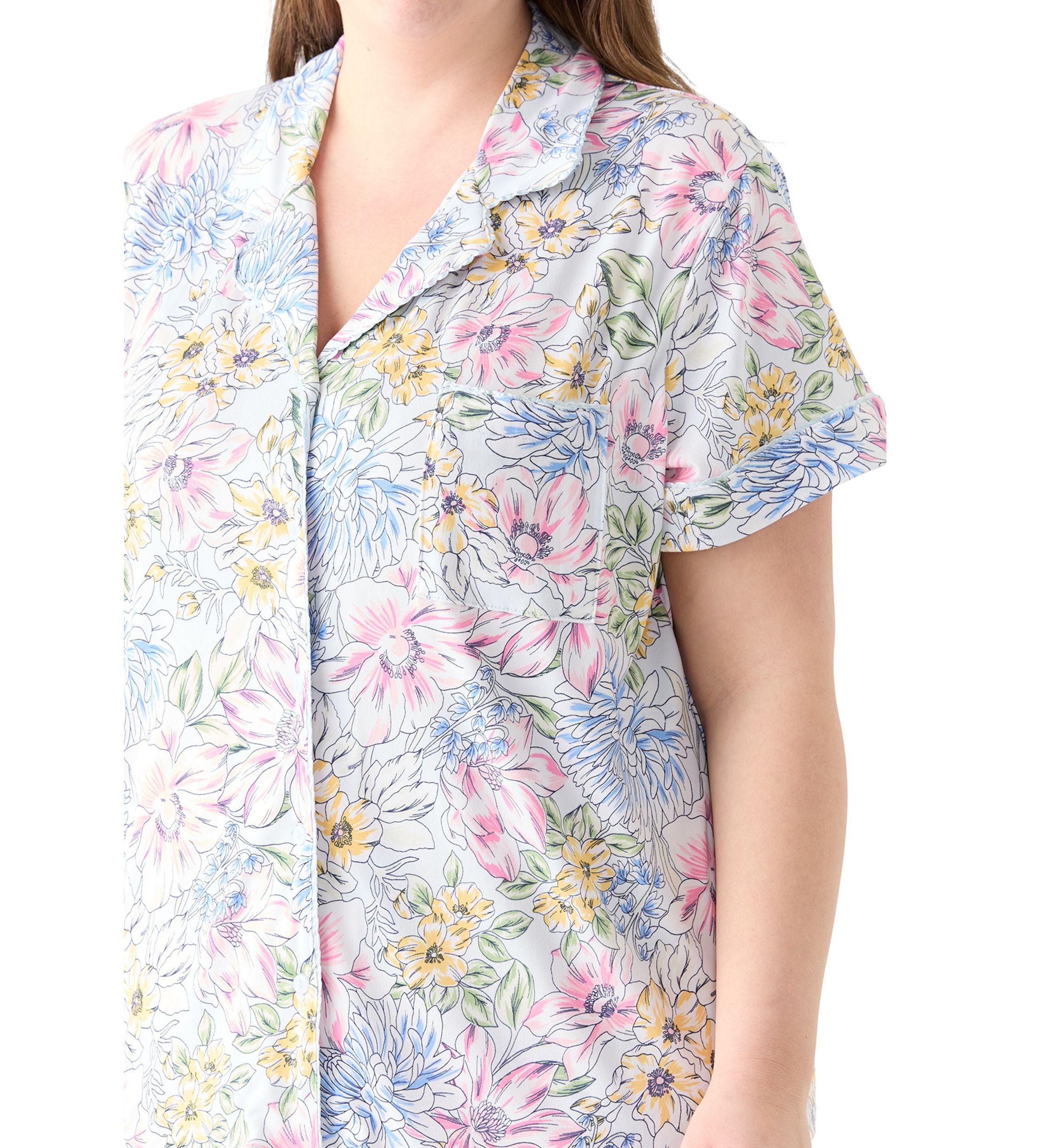 Plus Size Short Sleeve Notch Capri Pajama Set