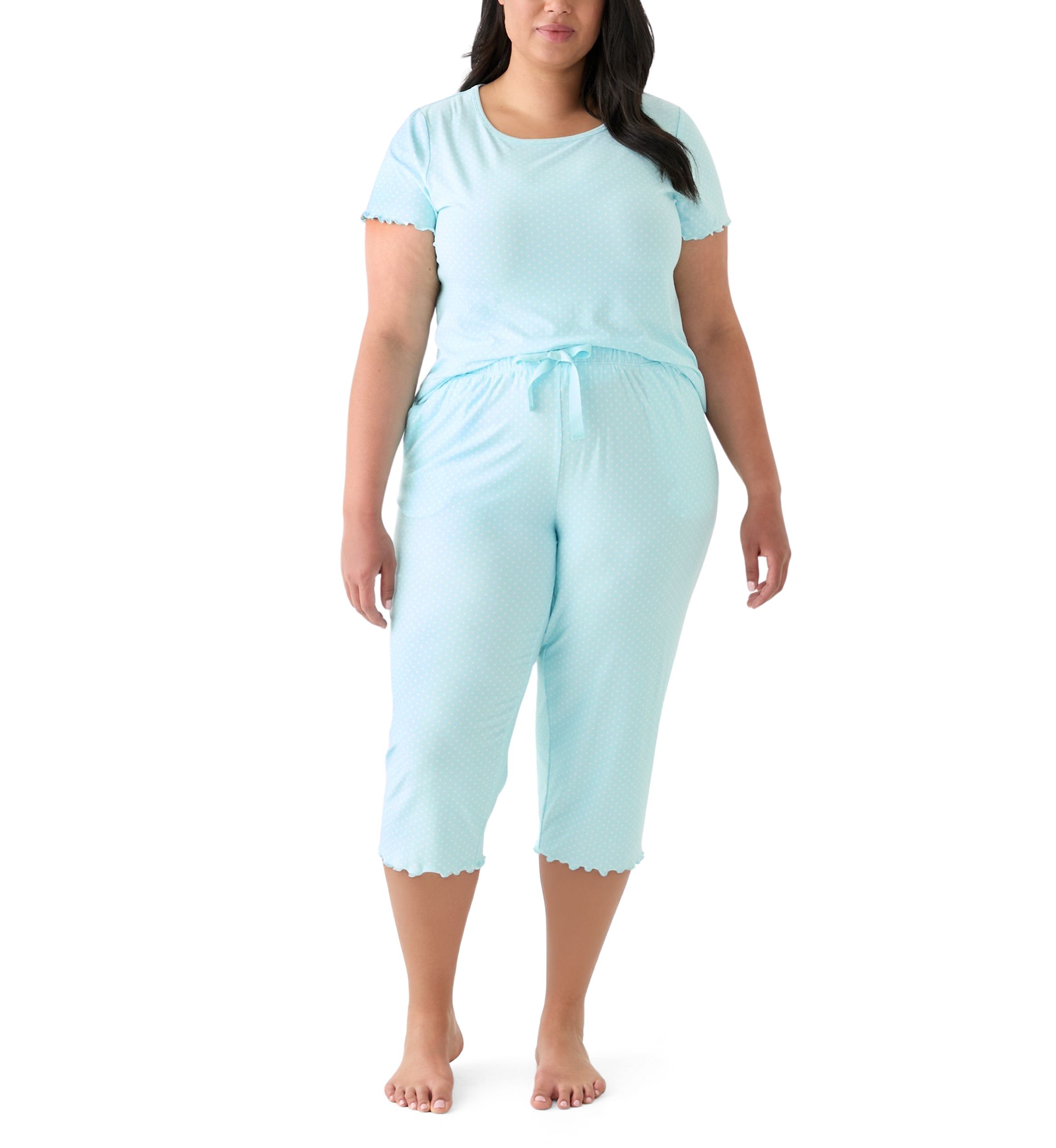 Plus Size Short Sleeve Top and Ruffle Pants Pajama Set