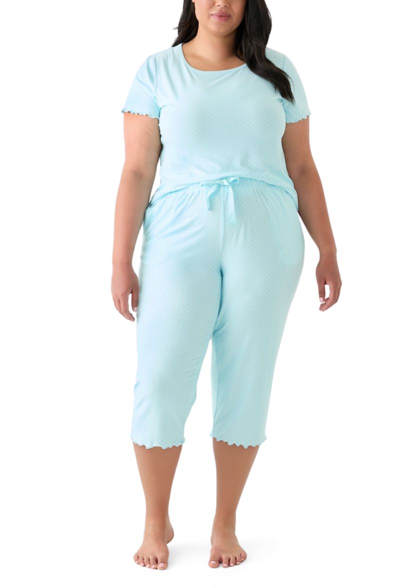 Plus Size Short Sleeve Top and Ruffle Pants Pajama Set