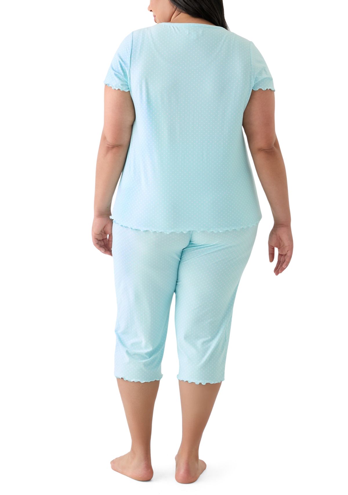 Plus Size Short Sleeve Top and Ruffle Pants Pajama Set