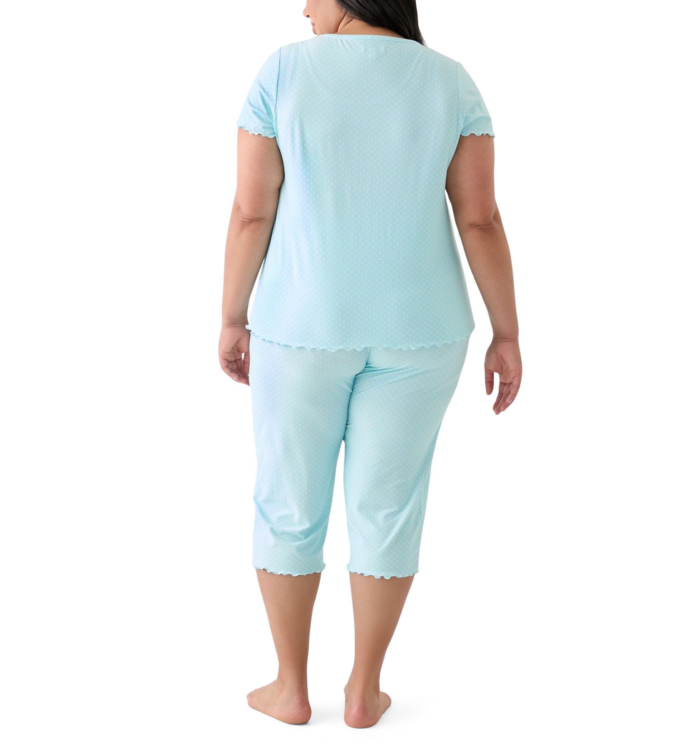 Plus Size Short Sleeve Top and Ruffle Pants Pajama Set