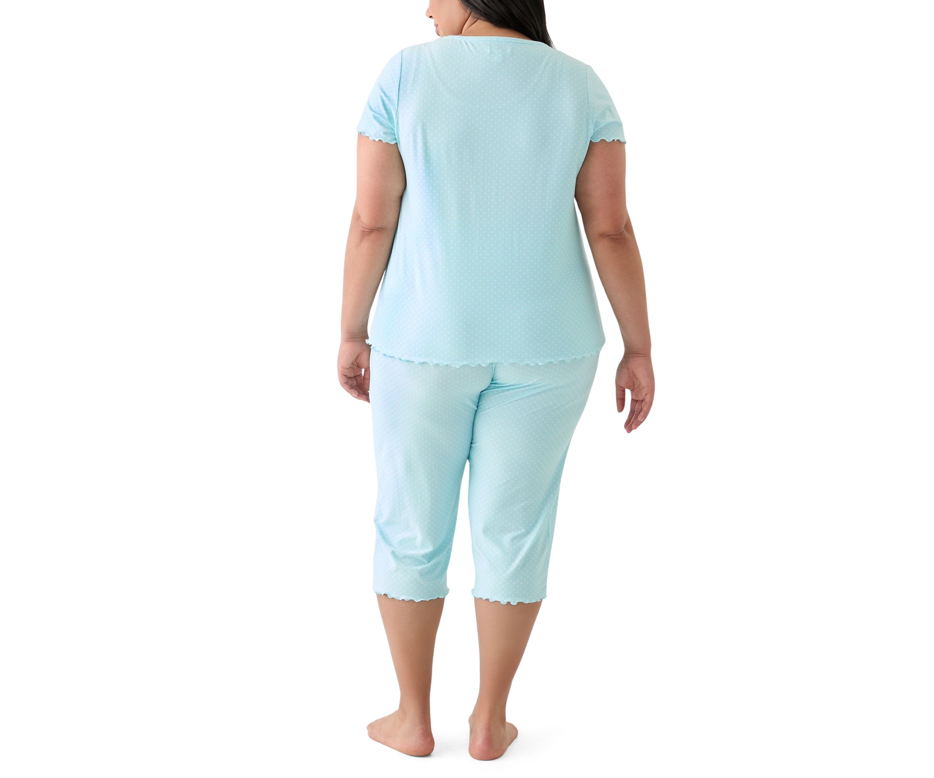 Plus Size Short Sleeve Top and Ruffle Pants Pajama Set
