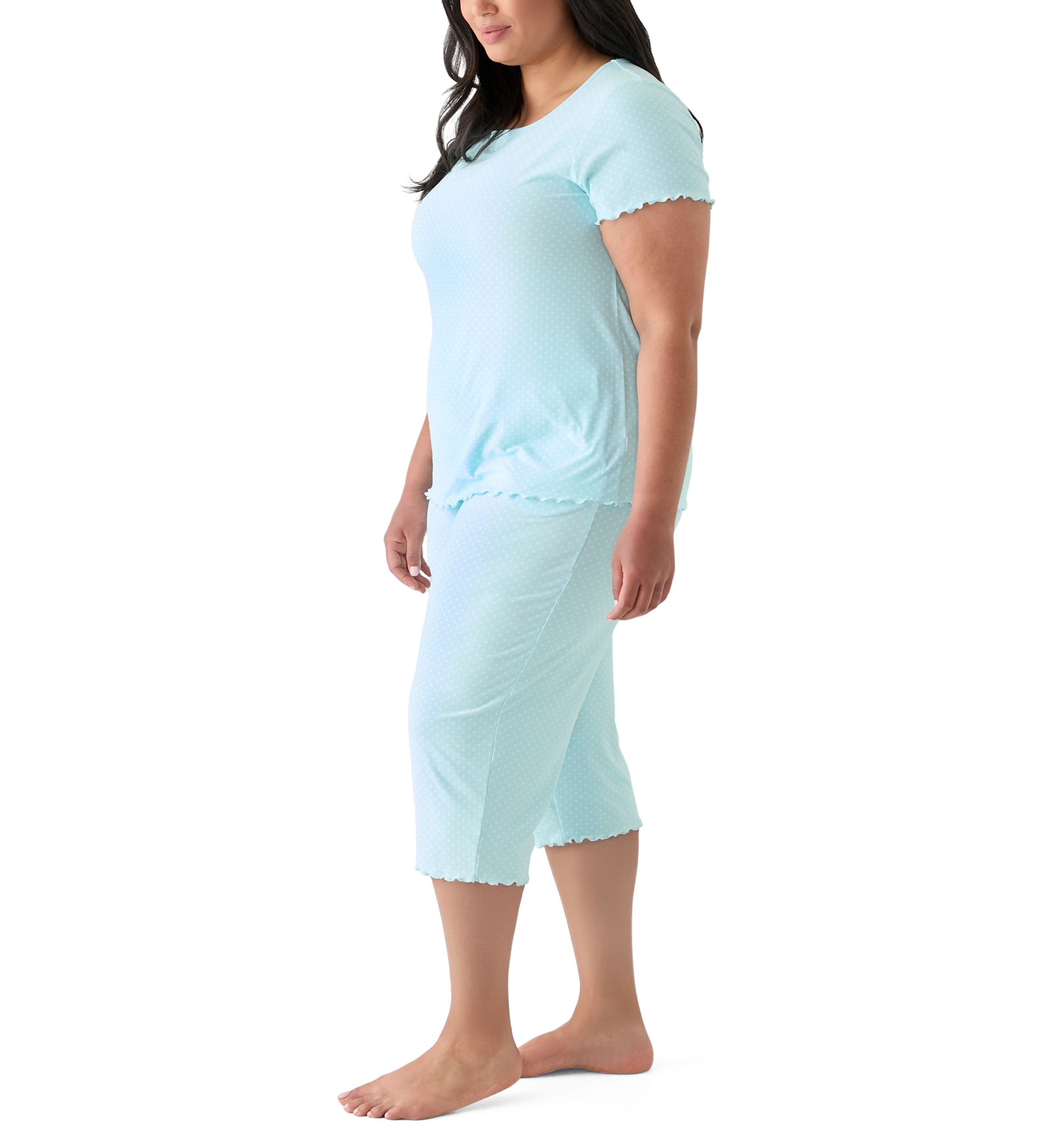 Plus Size Short Sleeve Top and Ruffle Pants Pajama Set
