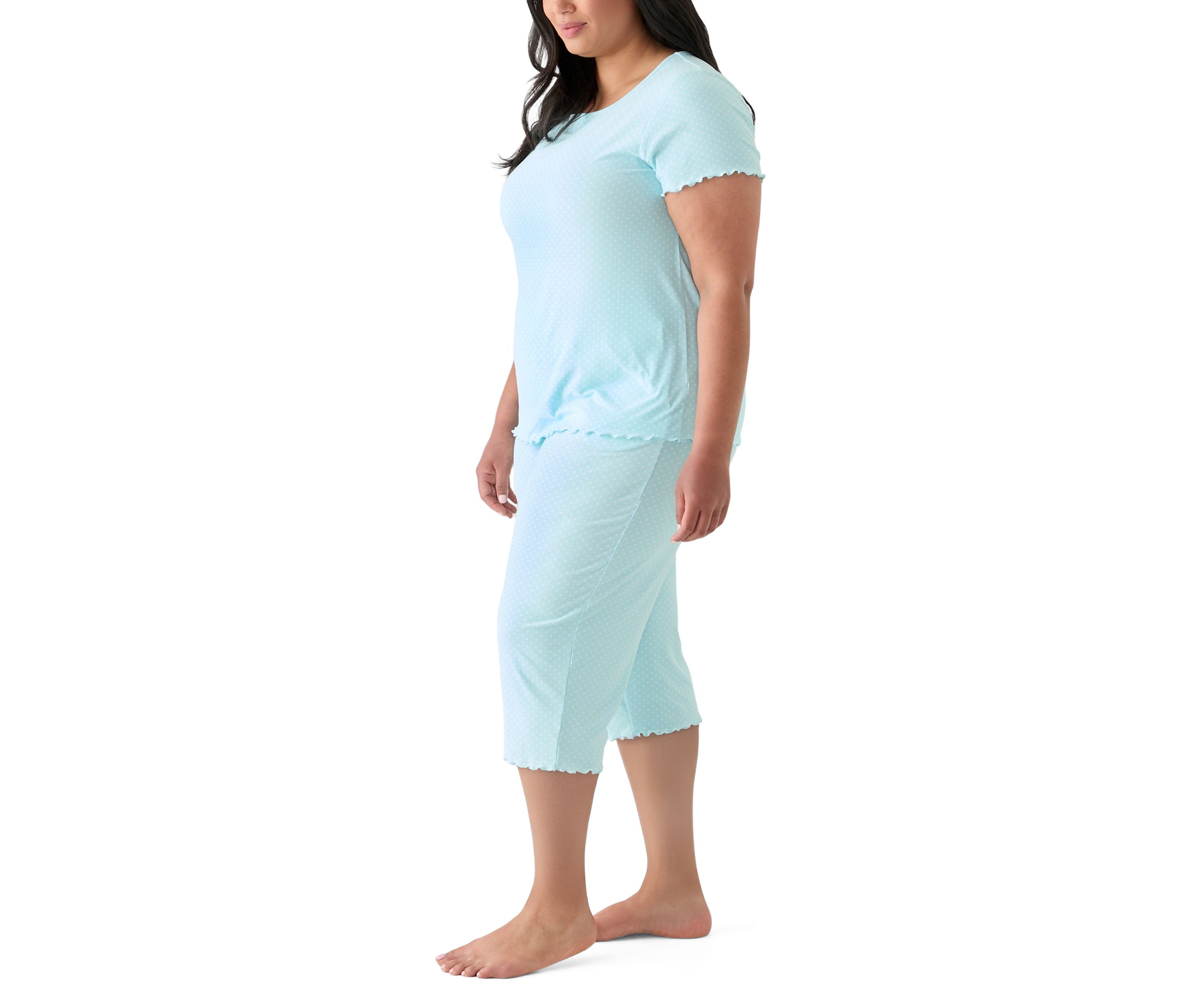 Plus Size Short Sleeve Top and Ruffle Pants Pajama Set