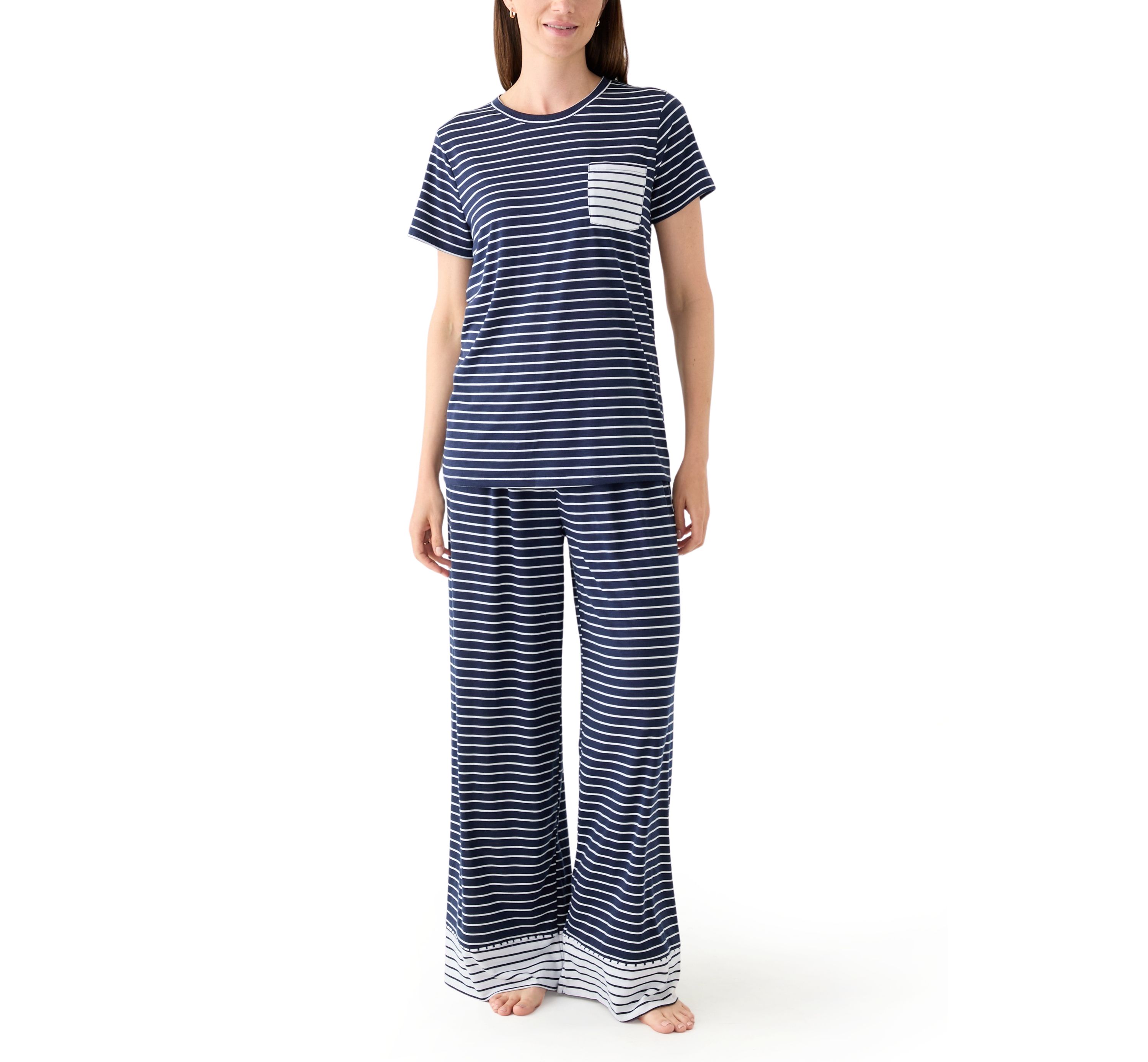 Womens Short Sleeve Top and Wide Leg Pants Knit Pajama Set