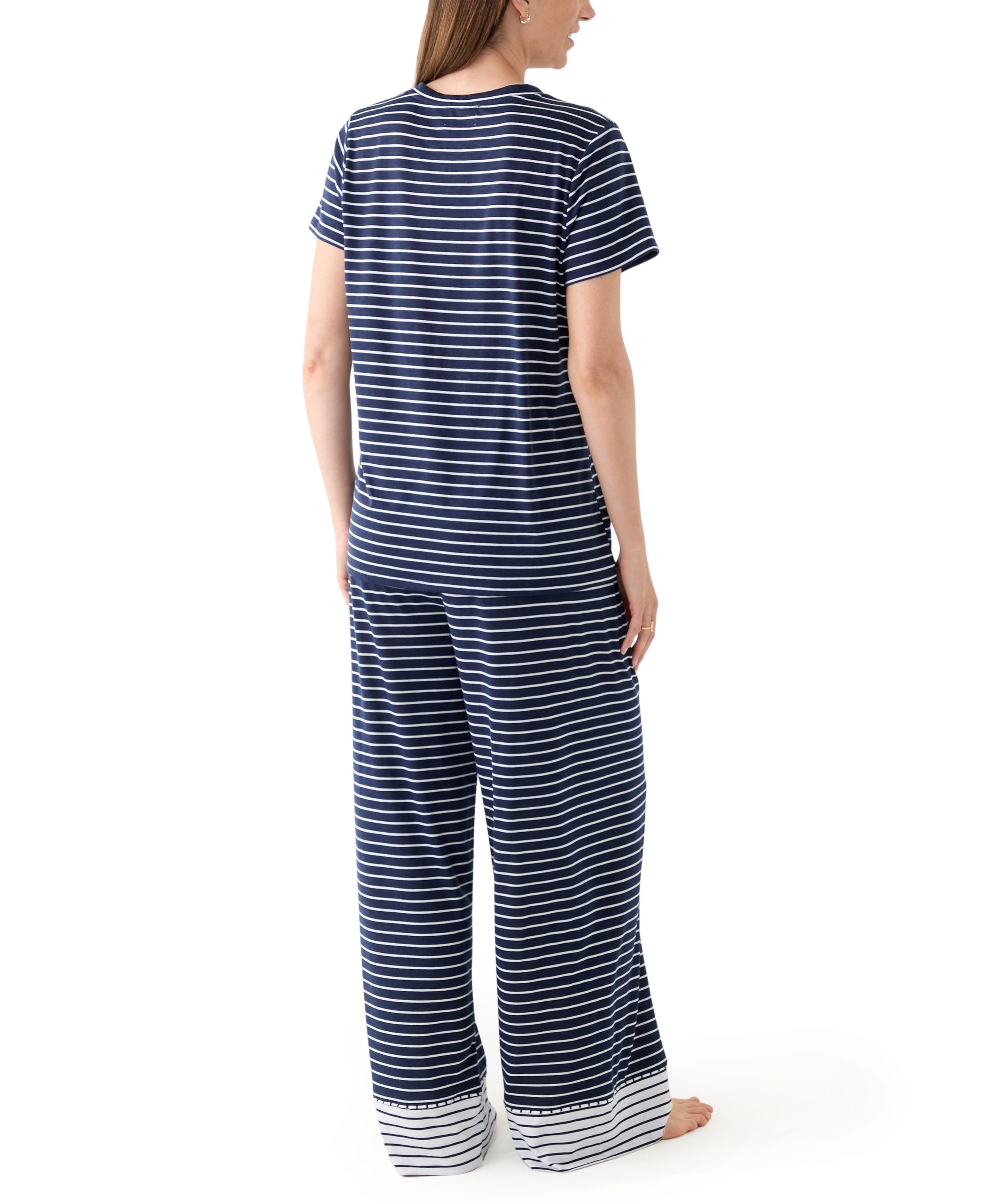 Womens Short Sleeve Top and Wide Leg Pants Knit Pajama Set