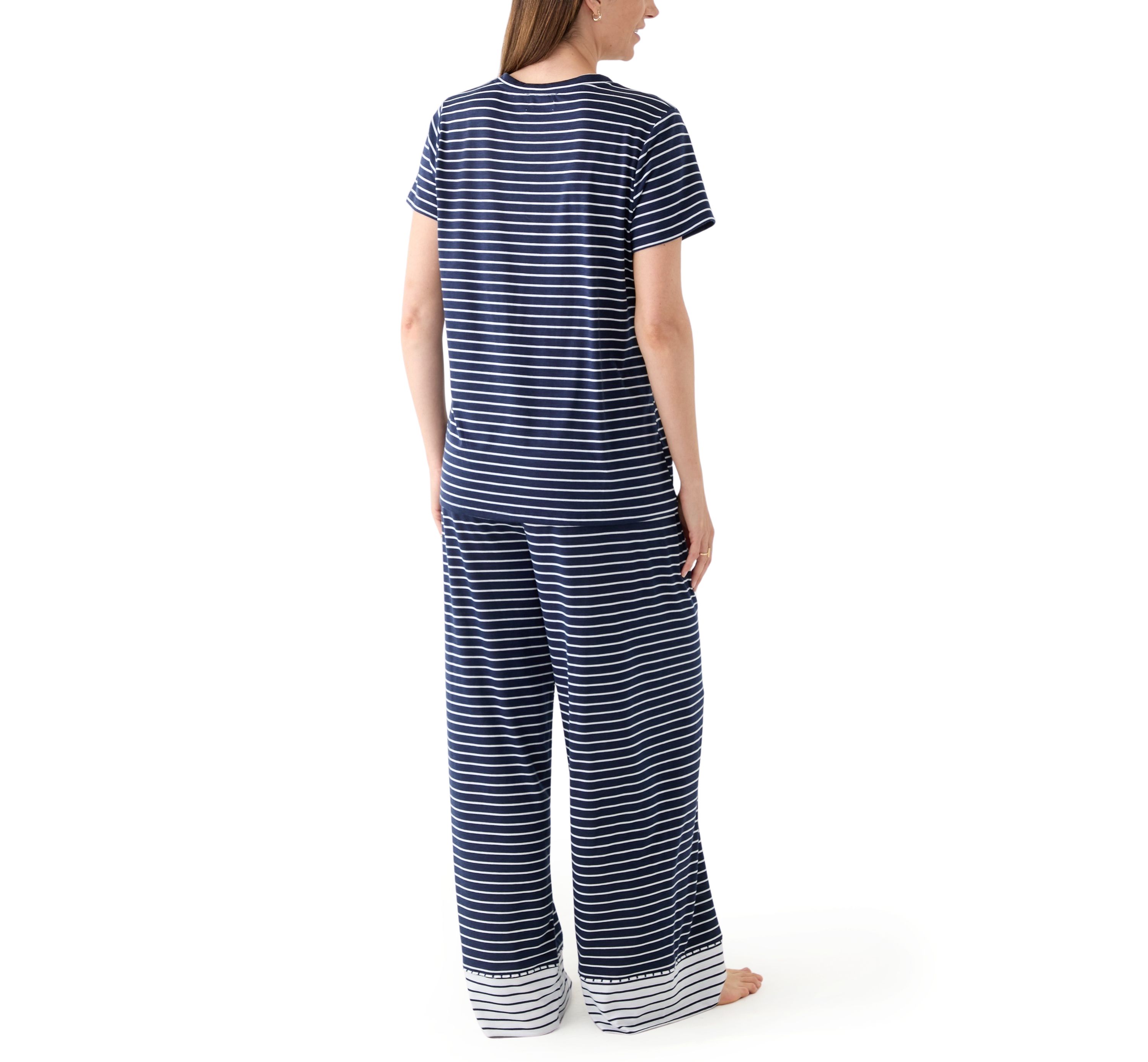 Womens Short Sleeve Top and Wide Leg Pants Knit Pajama Set