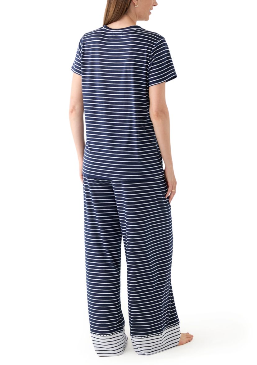 Womens Short Sleeve Top and Wide Leg Pants Knit Pajama Set
