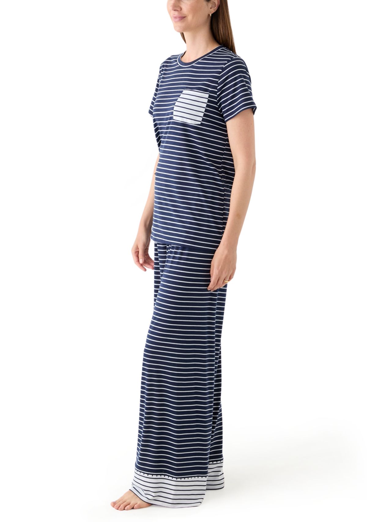 Womens Short Sleeve Top and Wide Leg Pants Knit Pajama Set