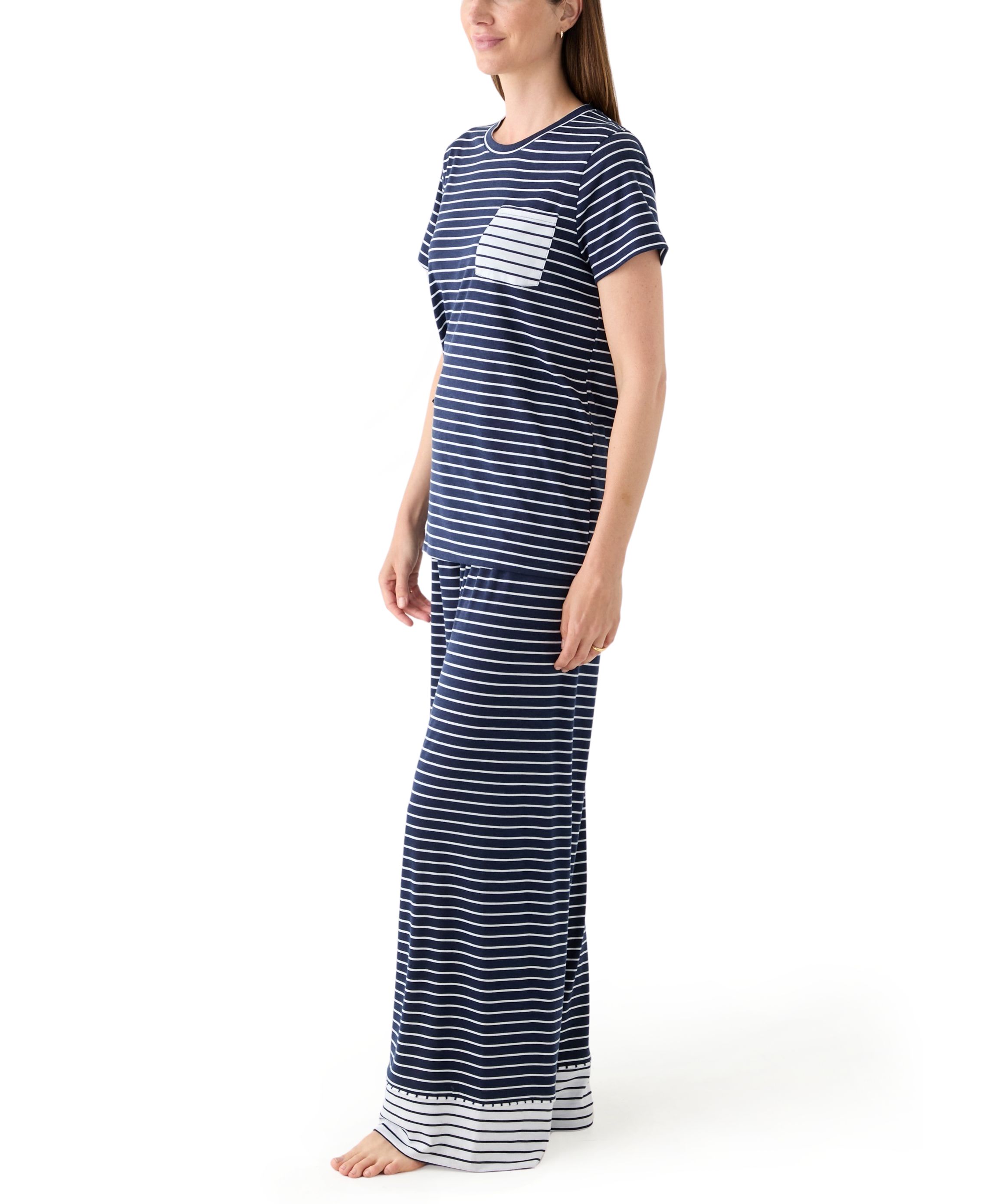 Womens Short Sleeve Top and Wide Leg Pants Knit Pajama Set