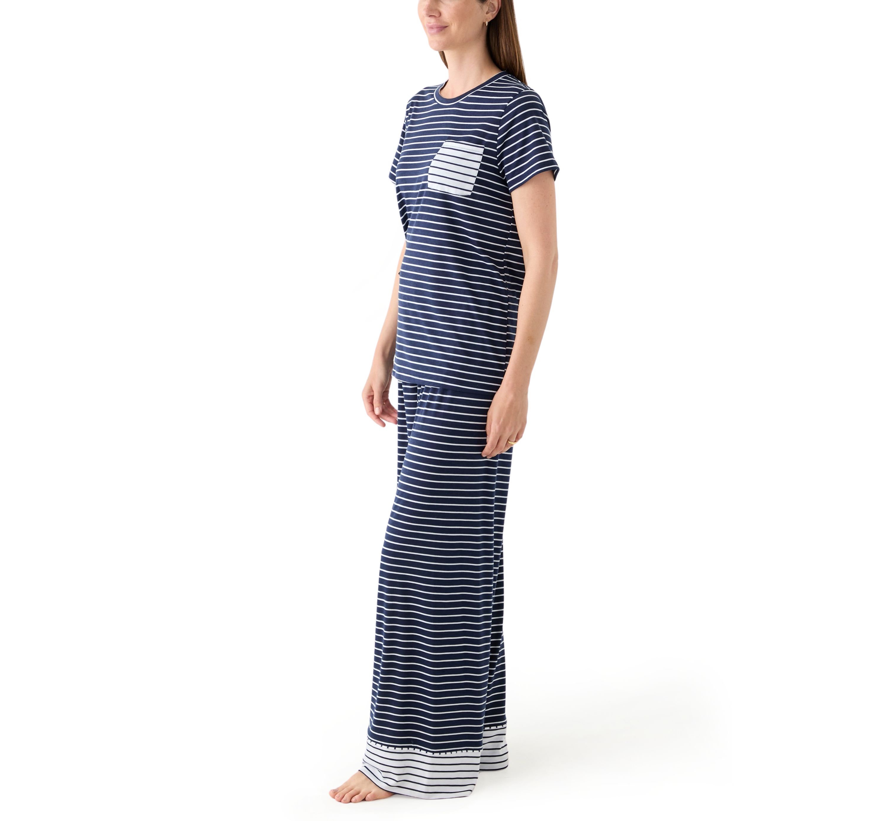 Womens Short Sleeve Top and Wide Leg Pants Knit Pajama Set