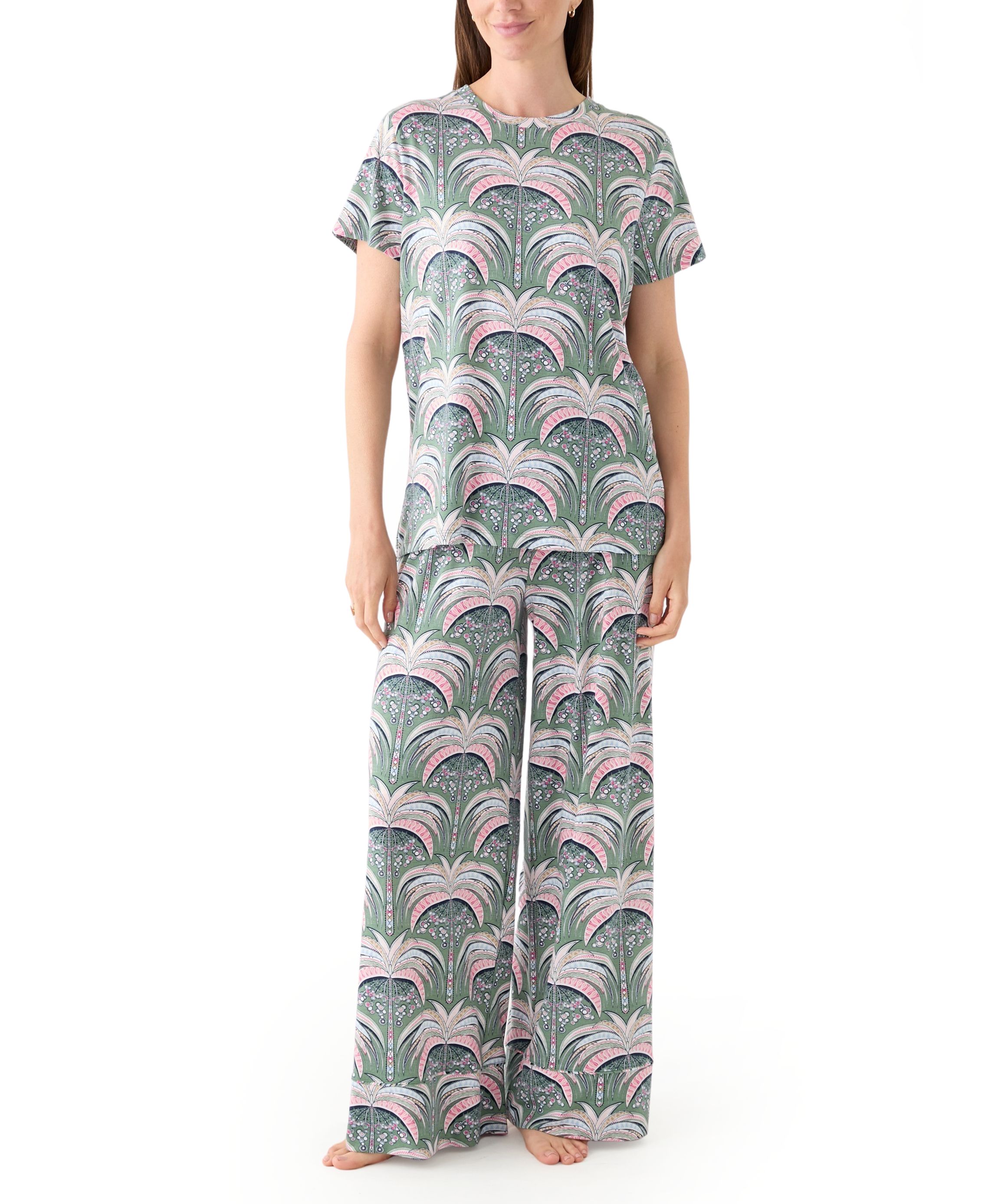 Womens Short Sleeve Wide Crop Knit Pajama Set