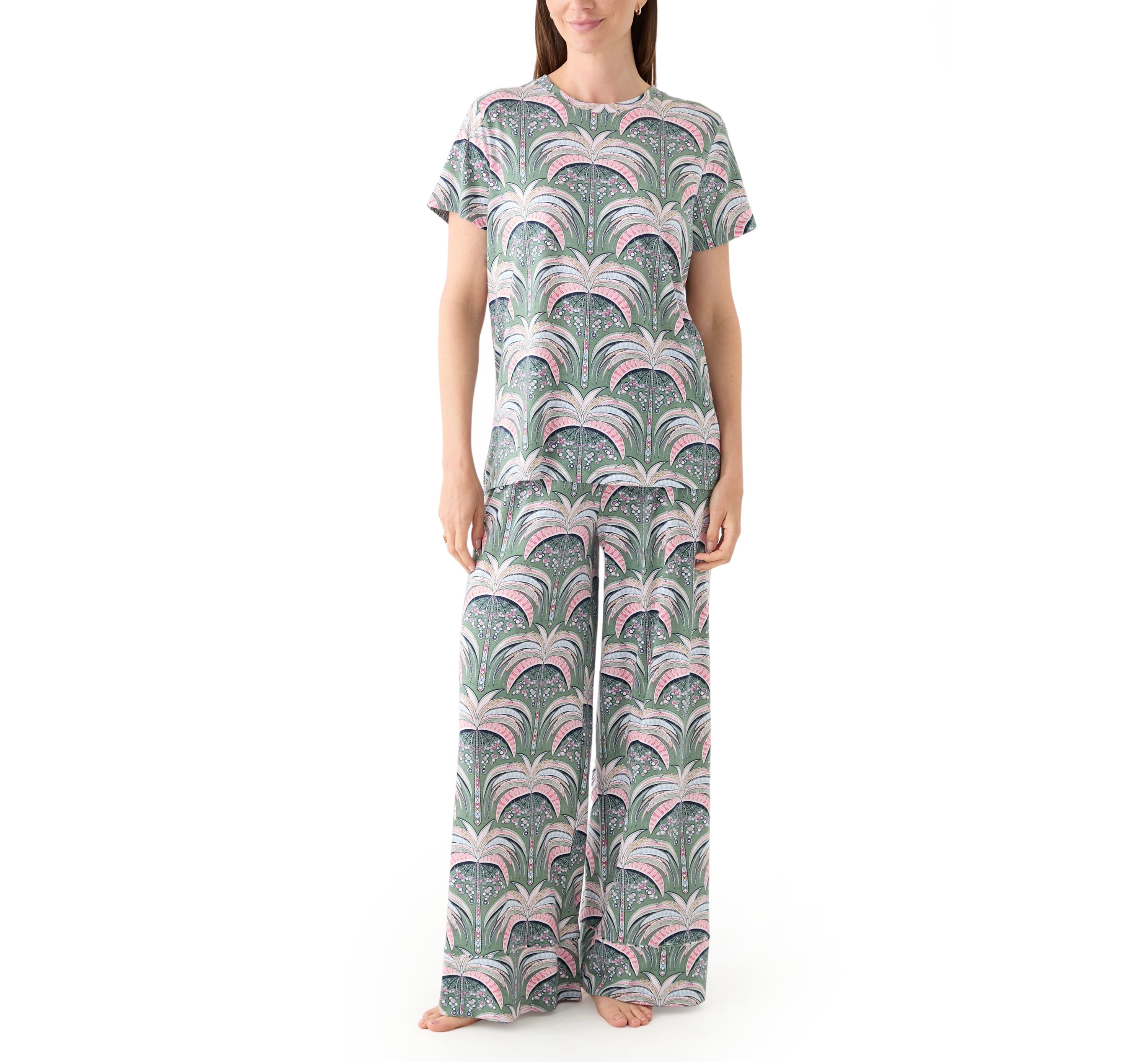 Womens Short Sleeve Wide Crop Knit Pajama Set