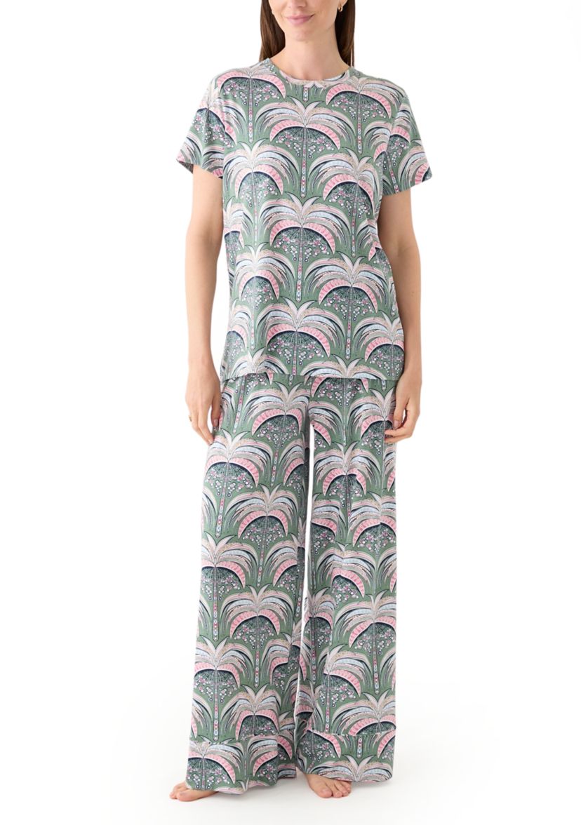 Womens Short Sleeve Wide Crop Knit Pajama Set