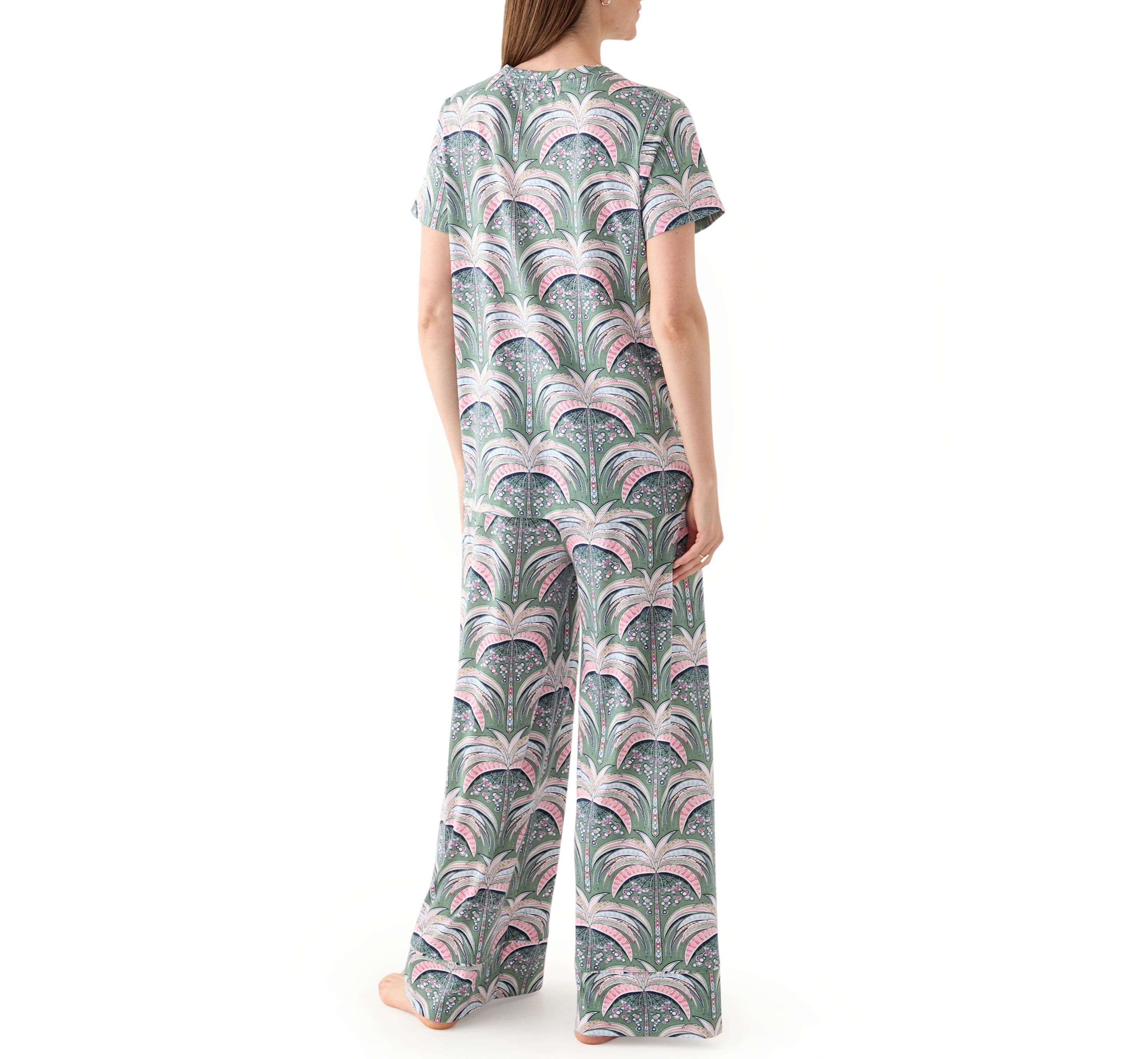 Womens Short Sleeve Wide Crop Knit Pajama Set