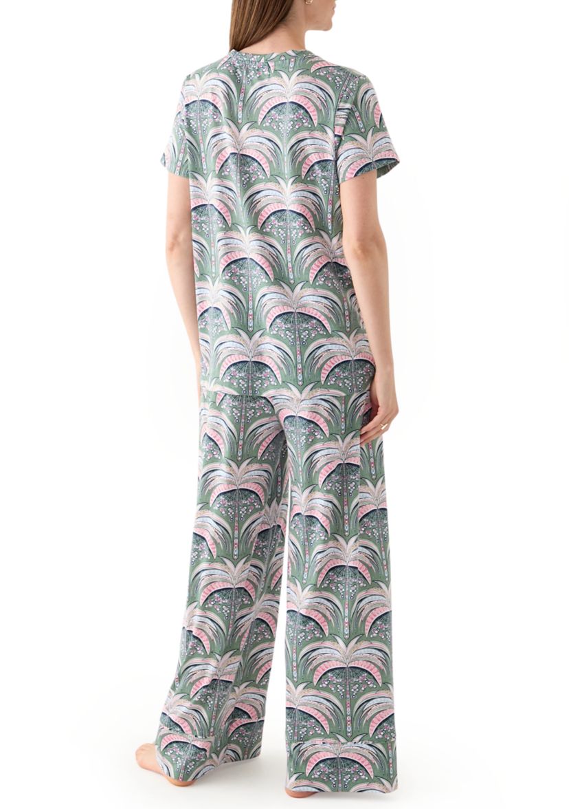 Womens Short Sleeve Wide Crop Knit Pajama Set