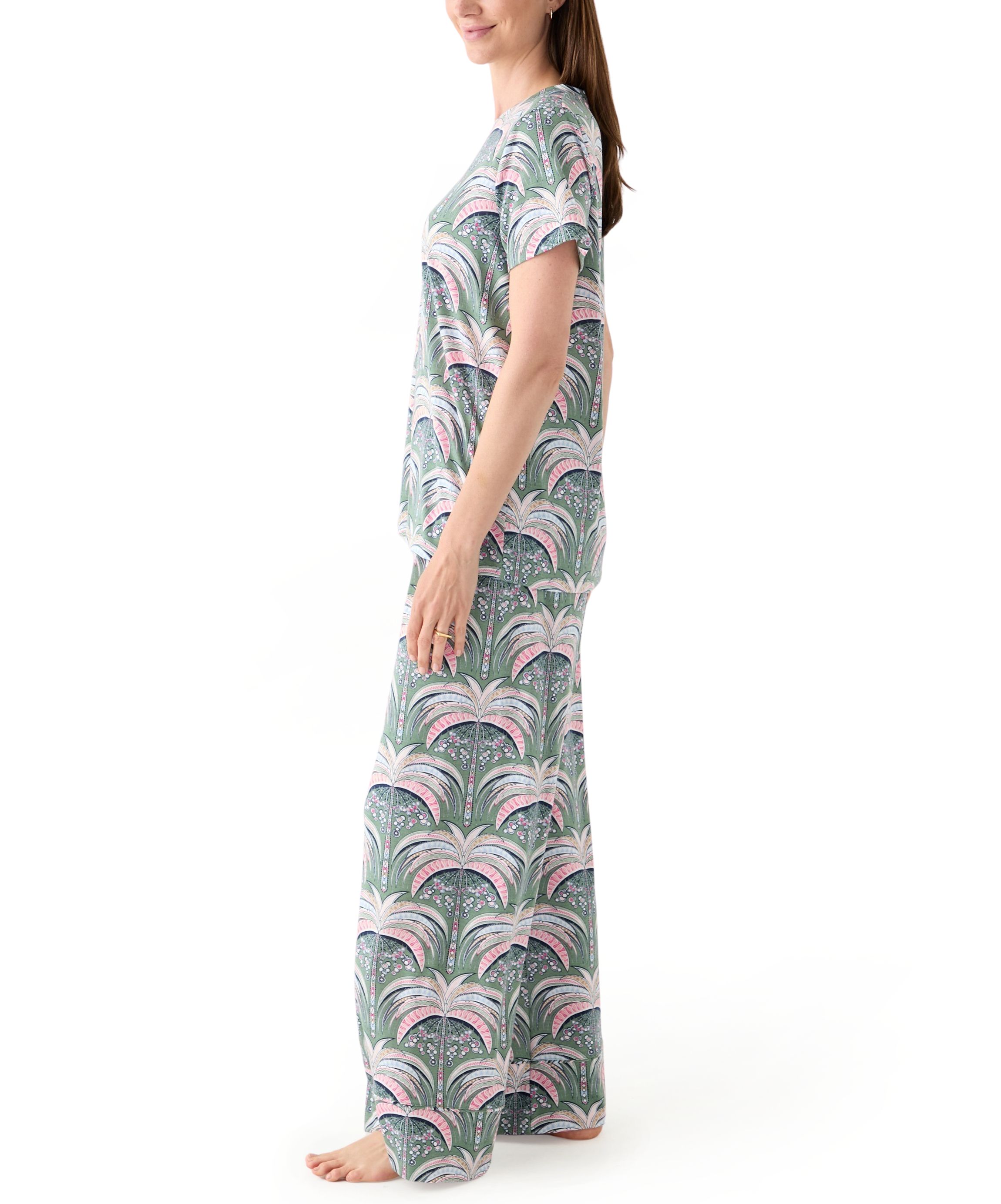 Womens Short Sleeve Wide Crop Knit Pajama Set