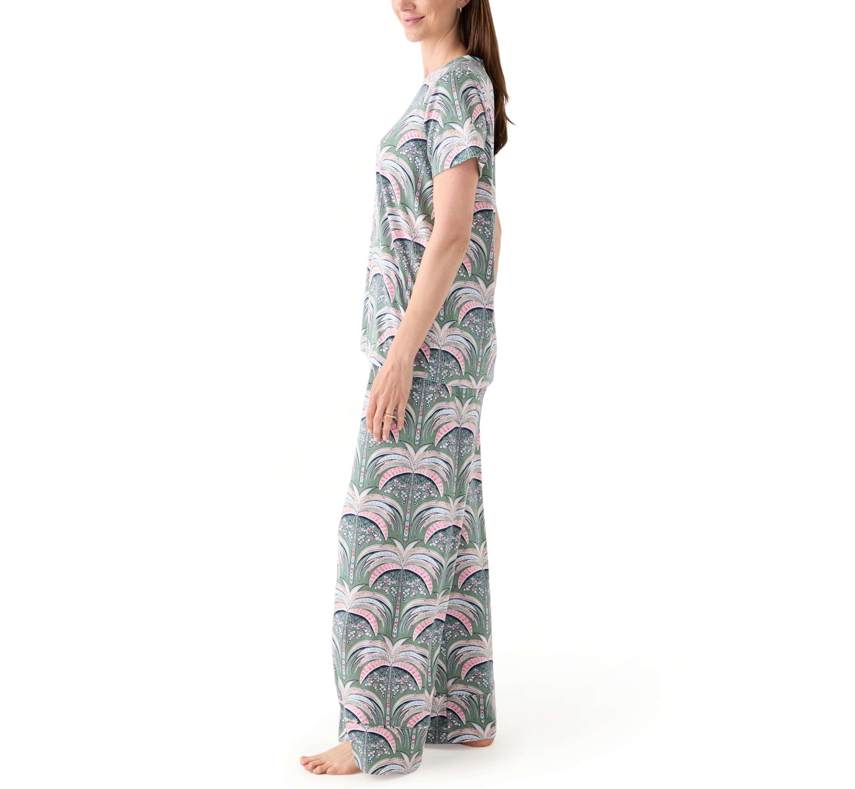Womens Short Sleeve Wide Crop Knit Pajama Set