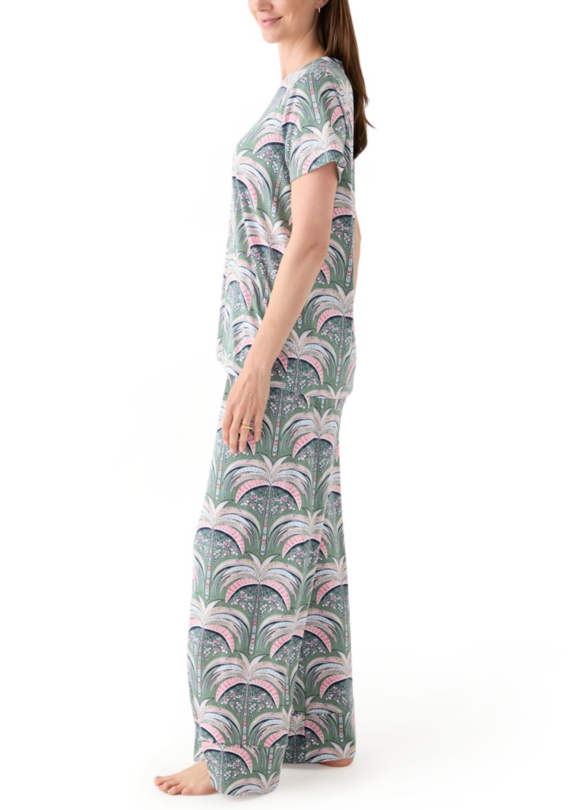 Womens Short Sleeve Wide Crop Knit Pajama Set