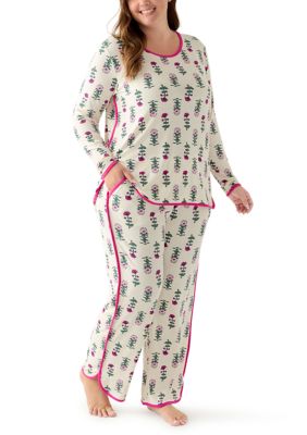 Crown & Ivy Women's Plus Size Long Sleeve Pajama Top & Pants Set, 1X