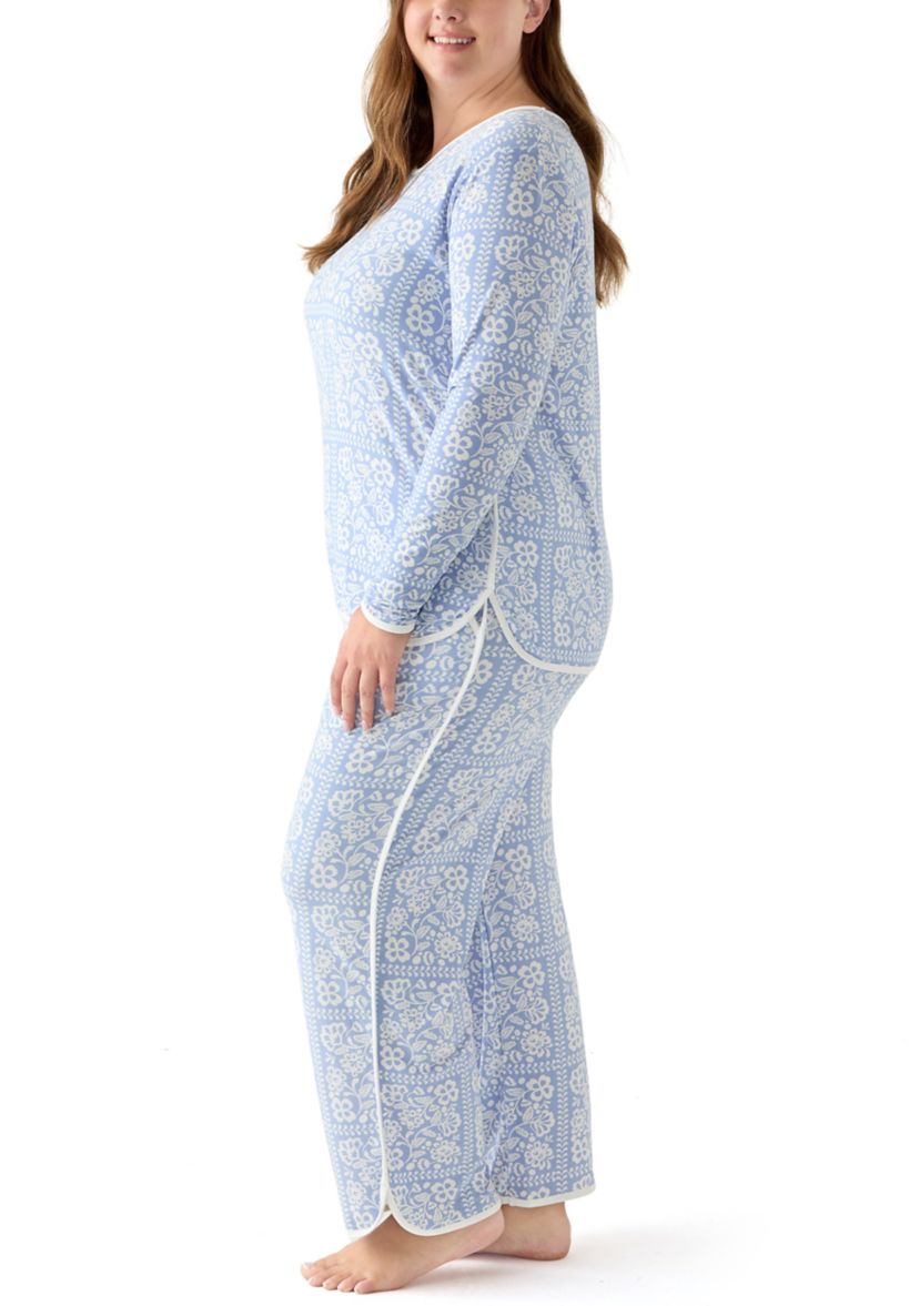 Plus Size Long Sleeve Pajama Top & Pants Set