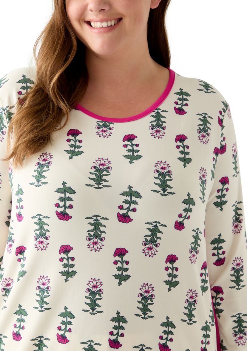 Plus Size Long Sleeve Pajama Top & Pants Set