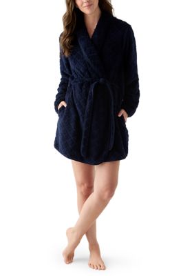 Crown & Ivy Women's Sherpa Belted Robe, Navy Blue, XL
