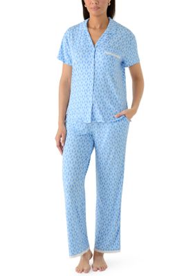 Crown & Ivy Women's Short Sleeve Cropped Notch Pant Set, XL