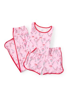 Crown & Ivy Women's Long Sleeve, Shorts, and Pants 3 Piece Pajama Set