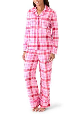 Crown & Ivy Women's Long Sleeve Shirt and Pants Plaid Pajama Set