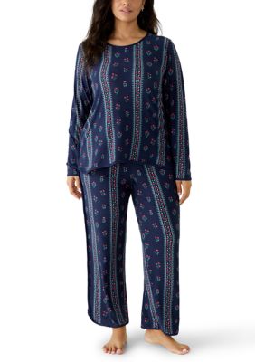 Crown & Ivy Women's Long Sleeve Shirt, Shorts and Pants Pajama Set