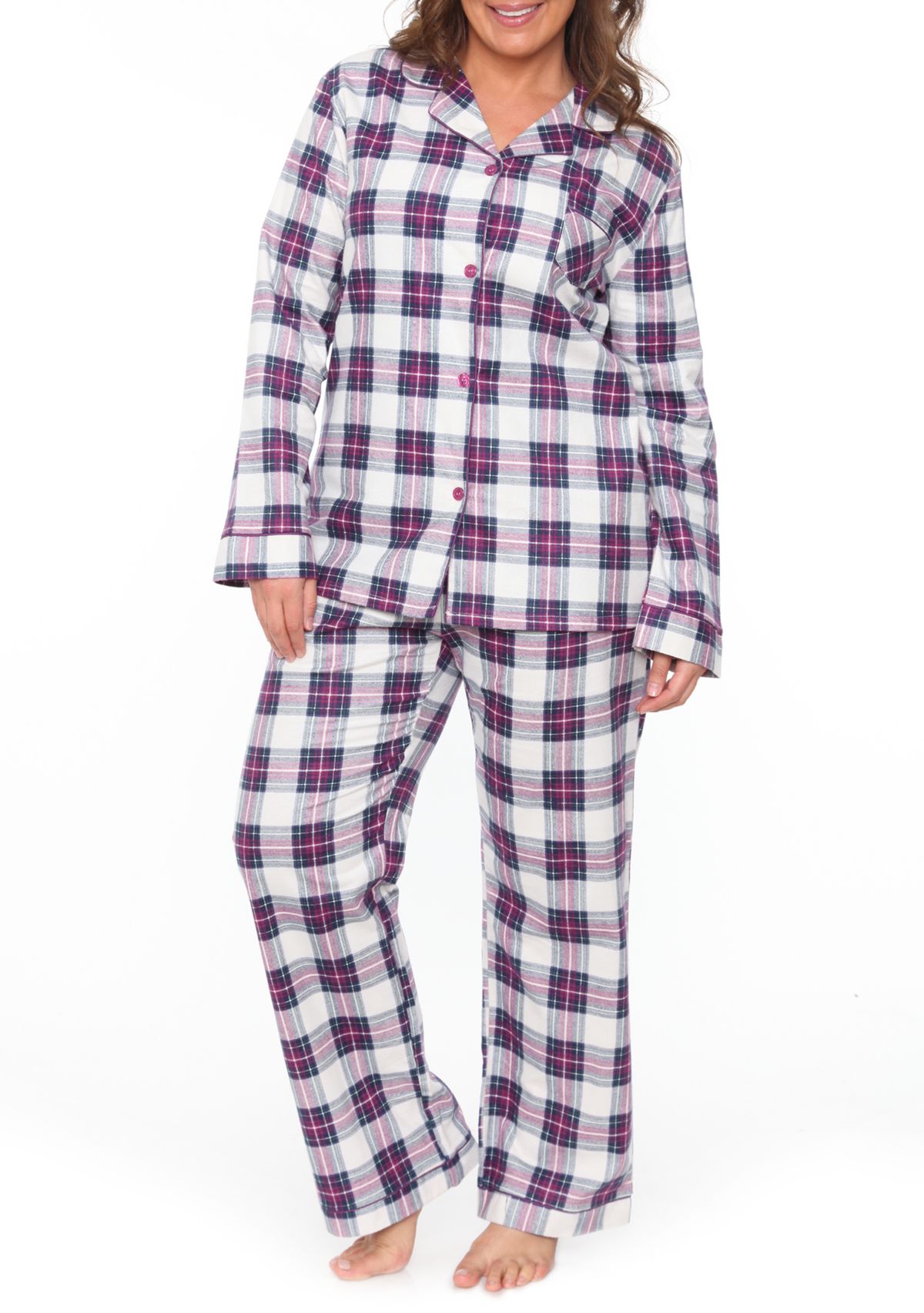 Plus Size 2 Piece Flannel Pajama Set