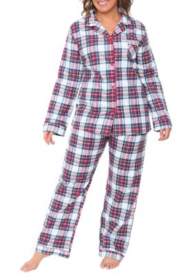White Mark Women's Plus Size 2 Piece Flannel Pajama Set