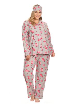 White Mark Women's Plus Size 3 Piece Pajama Set, Grey, 3X