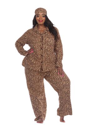 White Mark Women's Plus Size 3 Piece Pajama Set, Brown, 2X