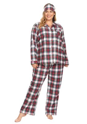 White Mark Women's Plus Size 3 Piece Pajama Set, Red, 1X
