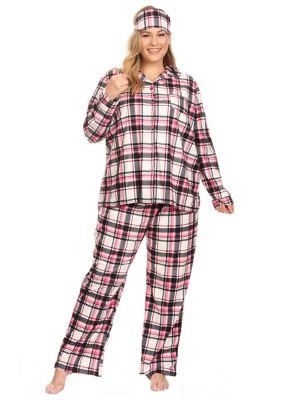 White Mark Women's Plus Size 3 Piece Pajama Set, Pink, 2X