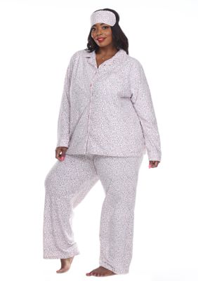 White Mark Women's Plus Size 3 Piece Pajama Set, Pink, 1X
