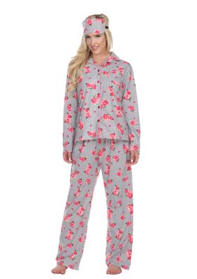 White Mark Women's 3 Piece Pajama Set, Grey, XL