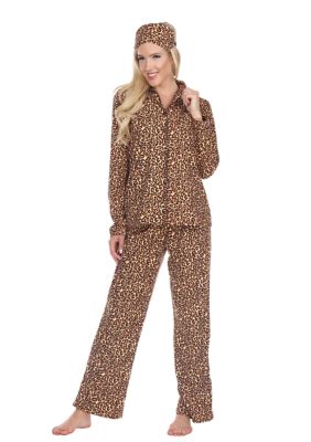 White Mark Women's 3 Piece Pajama Set, Brown, Large