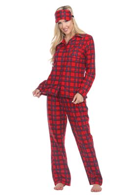 White Mark Women's 3 Piece Pajama Set, Red, XL