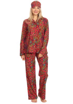 White Mark Women's 3 Piece Pajama Set, Red, XL