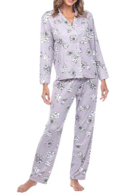 White Mark Women's Long Sleeve Floral Pajama Set, Grey, XL