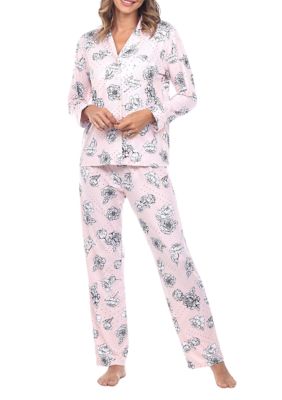 White Mark Women's Long Sleeve Floral Pajama Set, XL